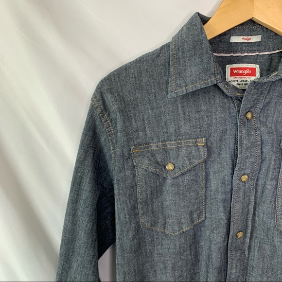 Wrangler Indigo Men’s Denim Pearl Snap Sz Medium - Picture 2 of 14